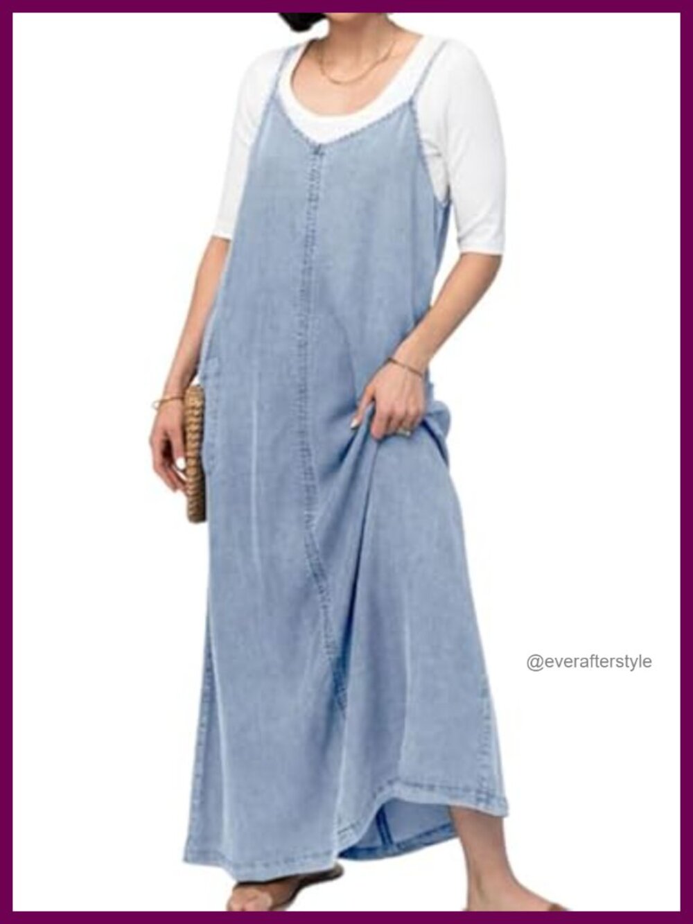 Women Spaghetti Strap Denim Maxi Dress Sleeveless Jean Sundress